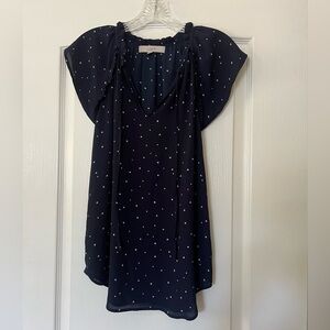 LOFT Navy and White Star Top with Ruffle Detail Size Small
